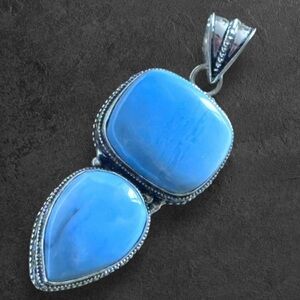 Hand crafted Artisan BLUE LARIMAR Stones Set in Ornate Silver Bezel Pendant